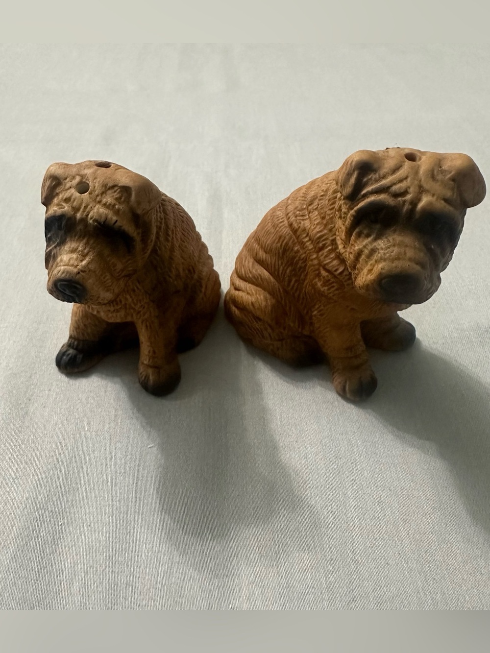 Vintage Shar Pei Dog Salt and Pepper Shakers J.S.N.Y. Taiwan Wrinkly Puppy Set